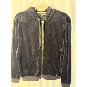 Juicy Couture Velour Full Zip Hoodie Jacket Women's Black Drawstring Pockets